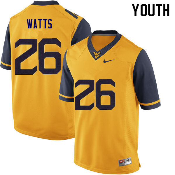 Youth #26 Connor Watts West Virginia Mountaineers College Football Jerseys Sale-Gold - Click Image to Close